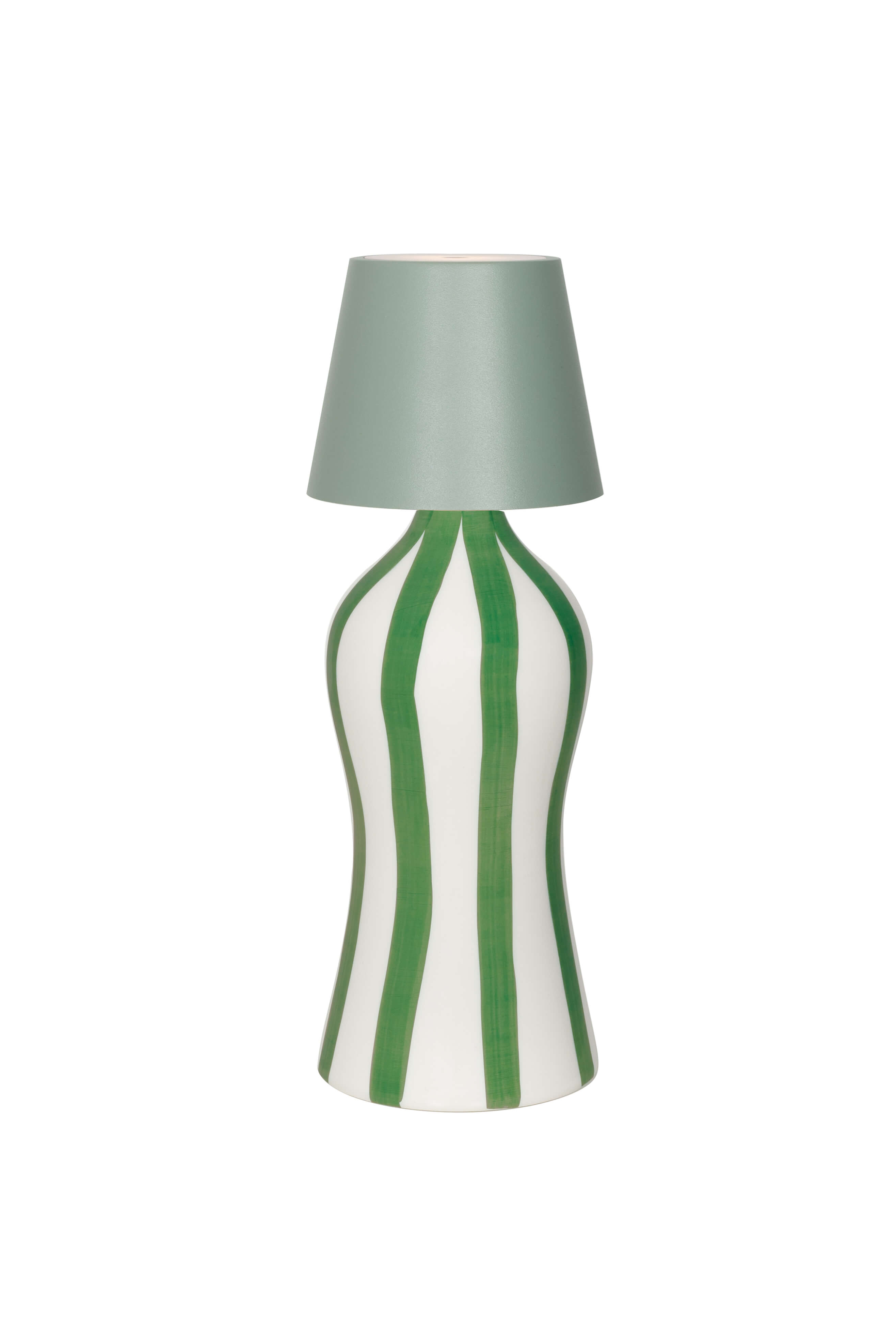 Zafferano Poldina Stopper Salvia / Sage Green + Lido Keramik Flasche mit vertikalen Streifen in Grün