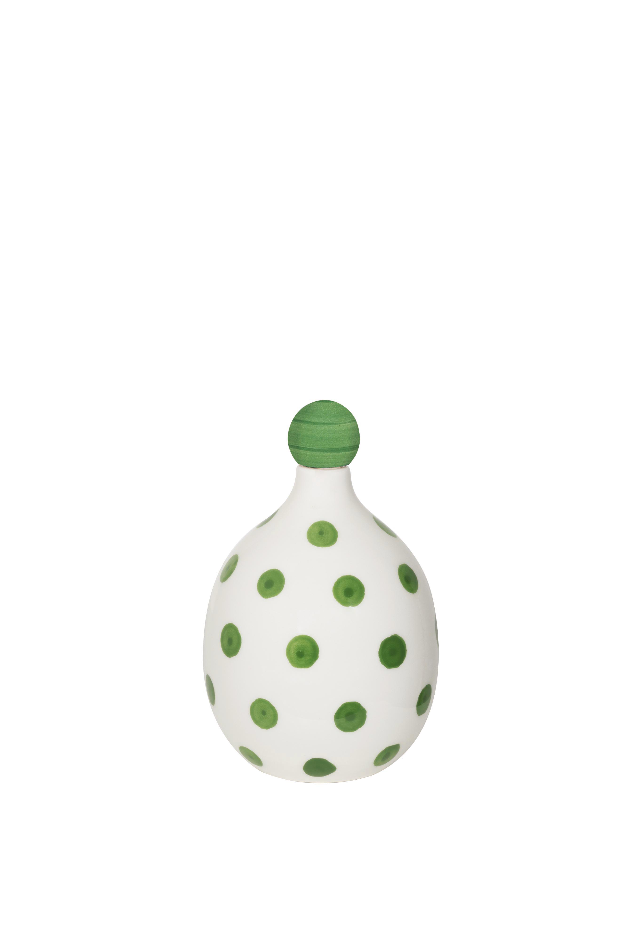 Zafferano Poldina Stopper Salvia / Sage Green + Lido Keramik Flasche mit Punkten in Grün
