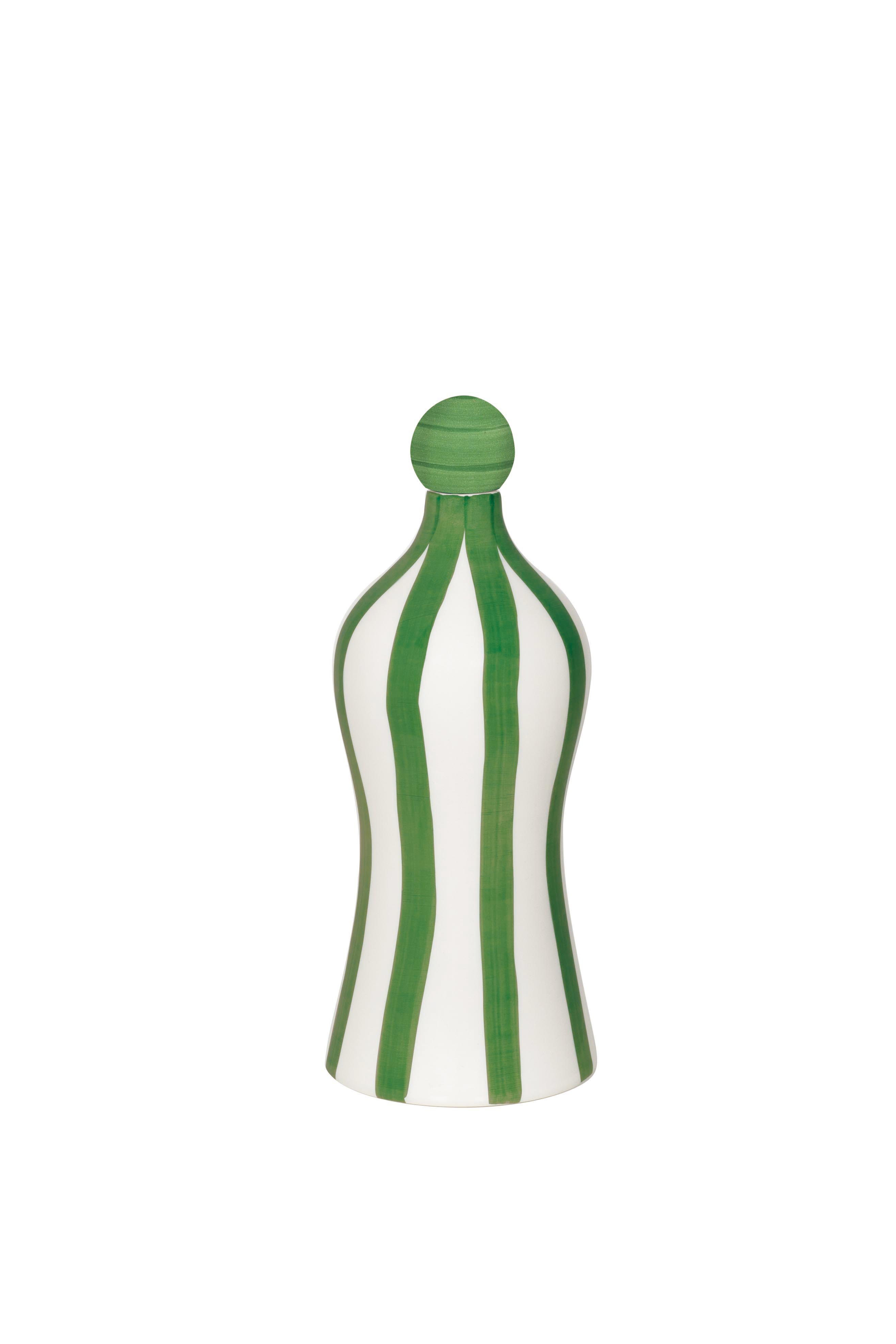 Zafferano Poldina Stopper Salvia / Sage Green + Lido Keramik Flasche mit vertikalen Streifen in Grün