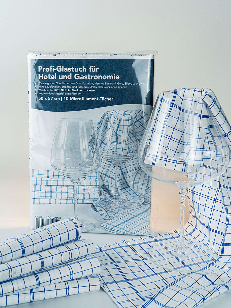 Profi Glas-Tuch für Hotel und Gastronomie aus Microfilament, 10 Stück, 50x57 cm