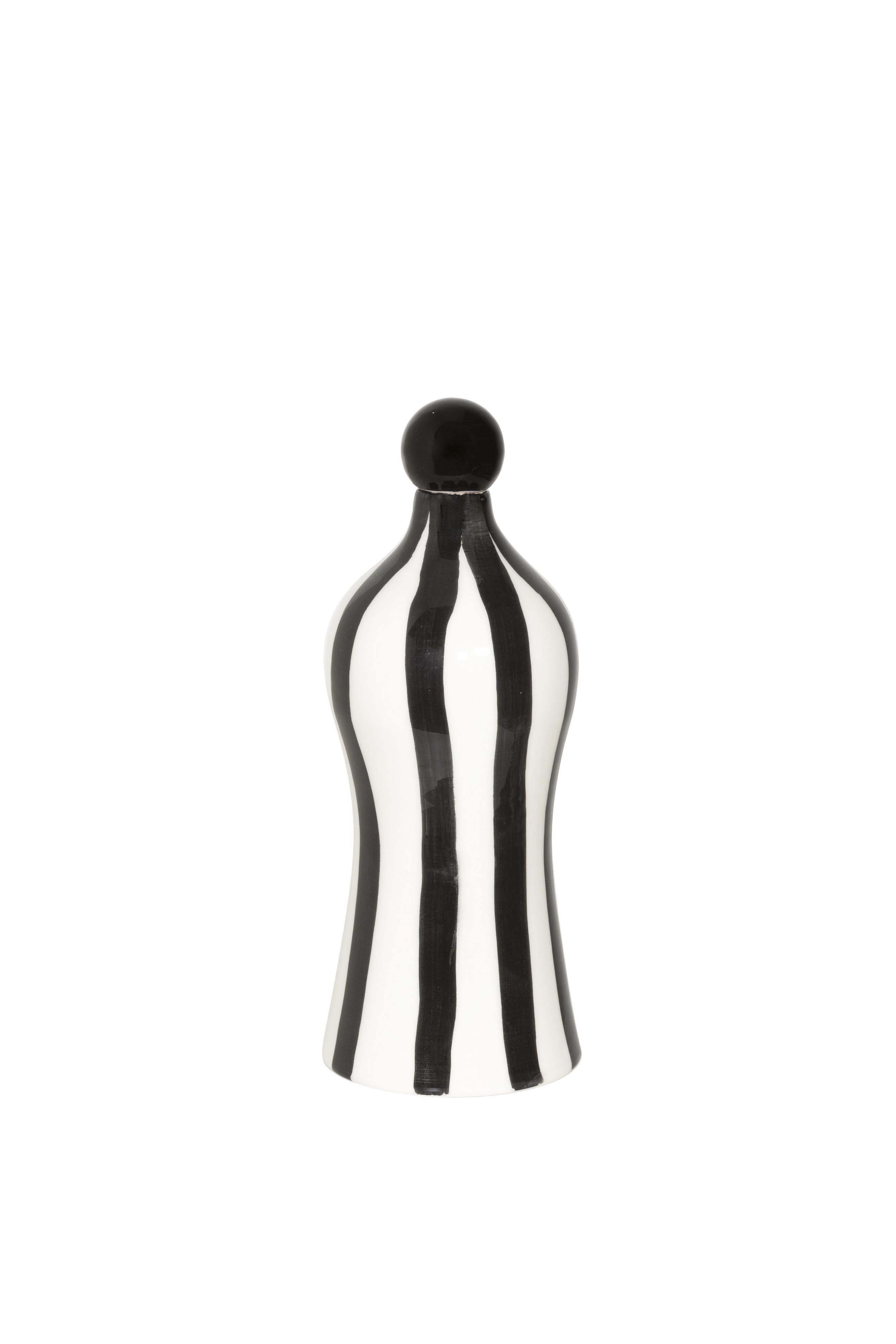 Zafferano Poldina Stopper Bianco / White + Lido Keramik Flasche mit vertikalen Streifen in schwarz