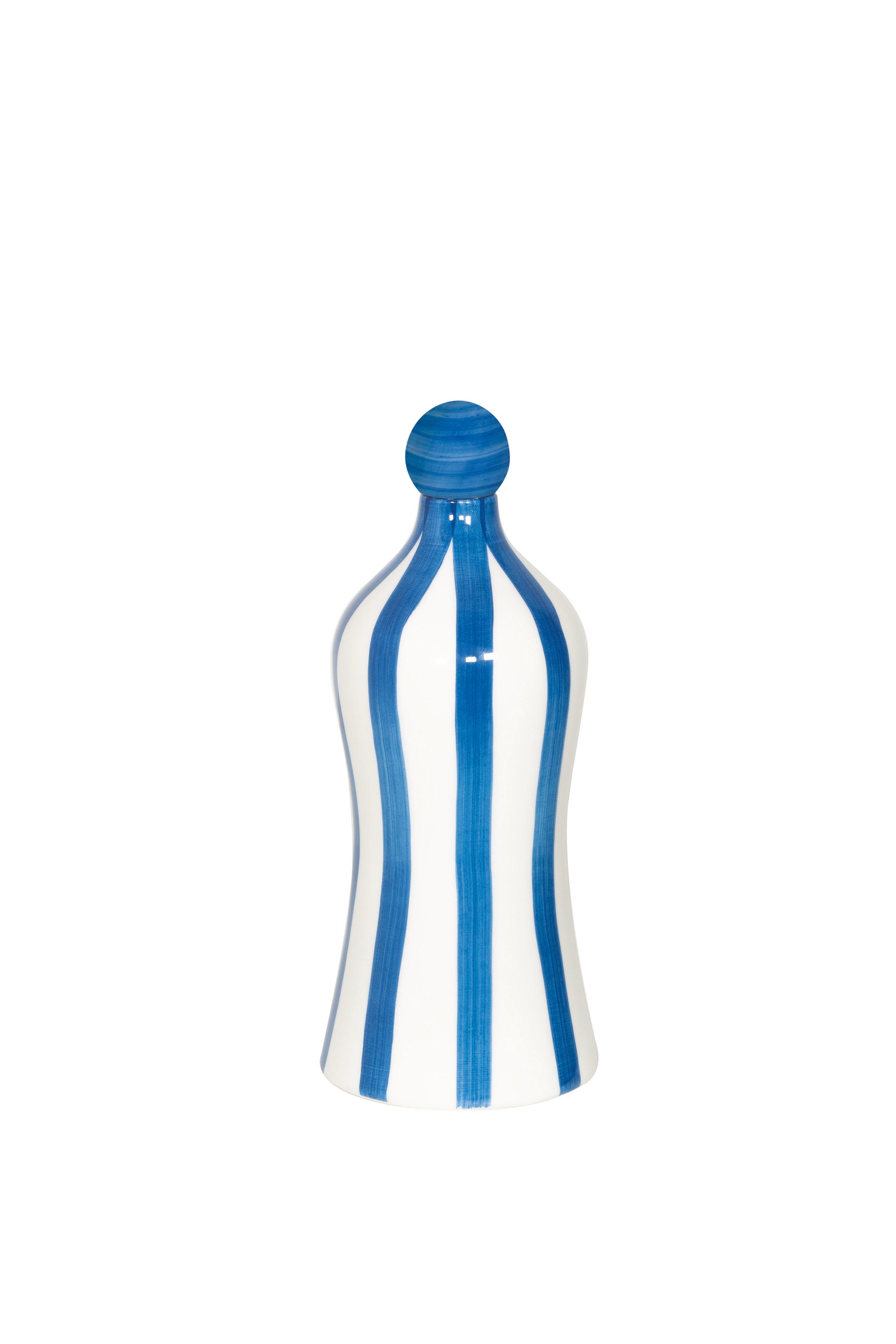 Zafferano Poldina Stopper Blu Avio / Avio Blue + Lido Keramik Flasche mit vertikalen Streifen in Blau