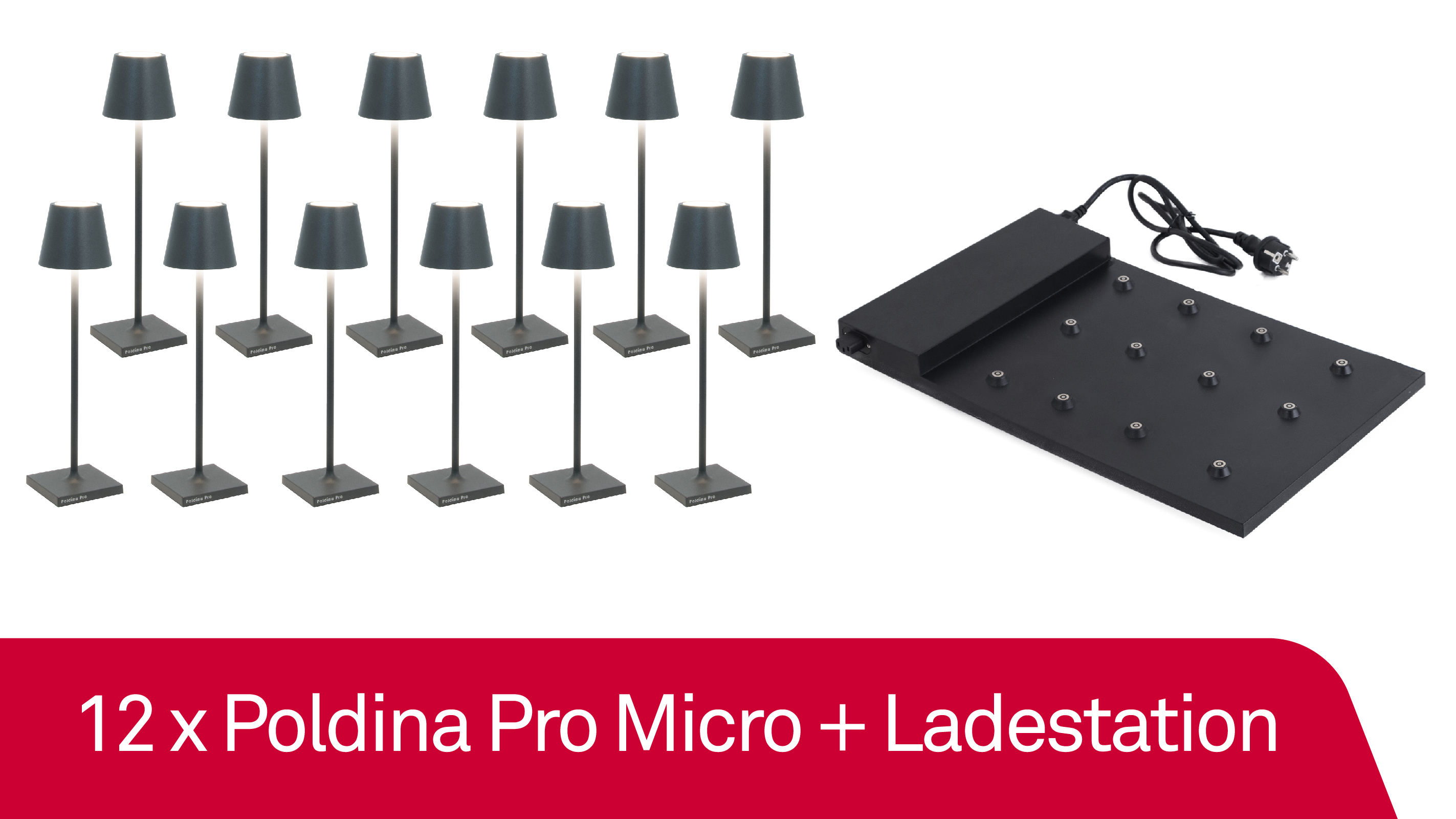 12 x Zafferano Poldina Pro Micro - Grigio Scuro / Dark Grey + Ladestation - Bundle