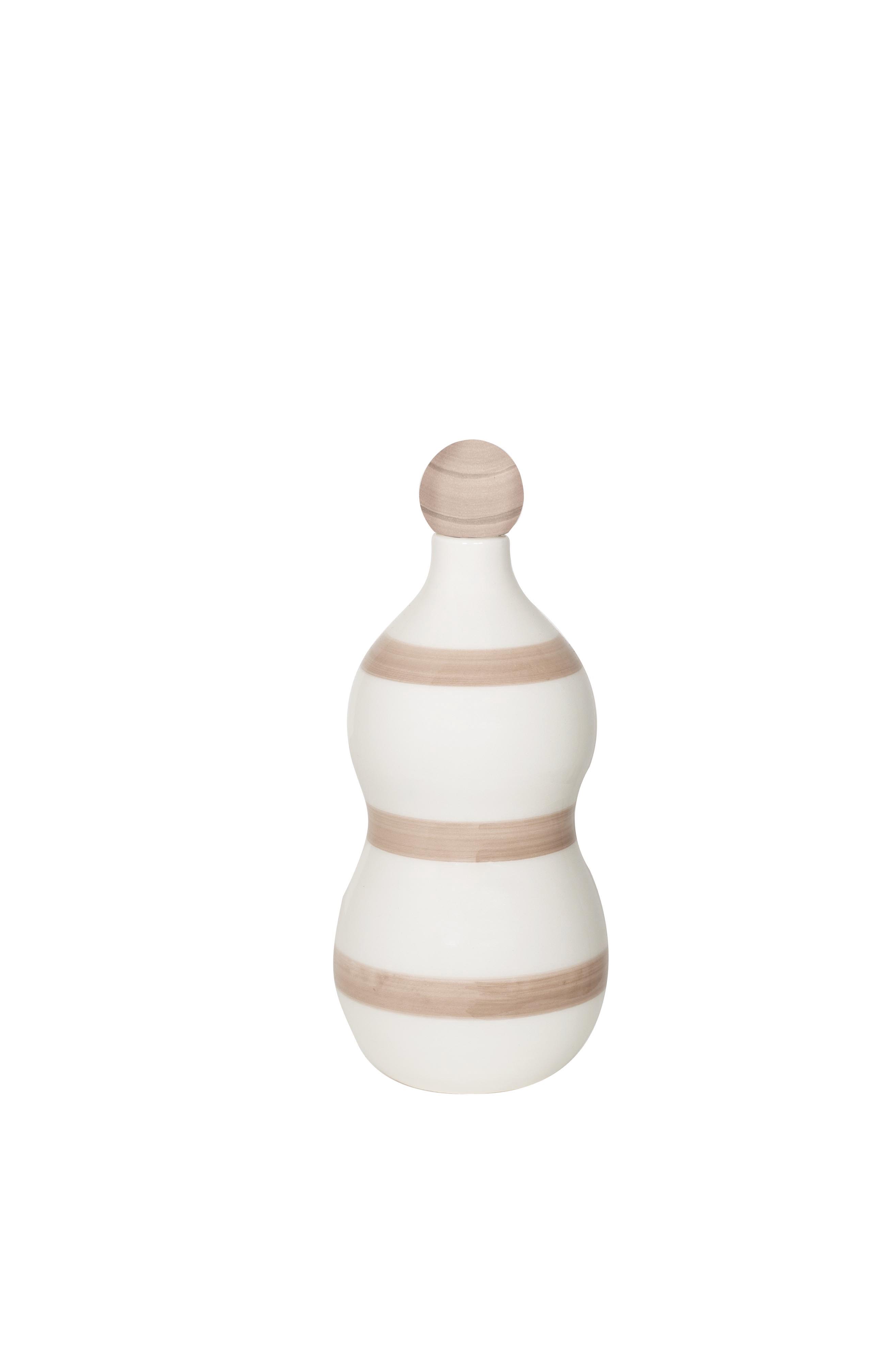 Zafferano Poldina Stopper Sabbia / Sand + Lido Keramik Flasche mit horizontalen Ringen in Creme