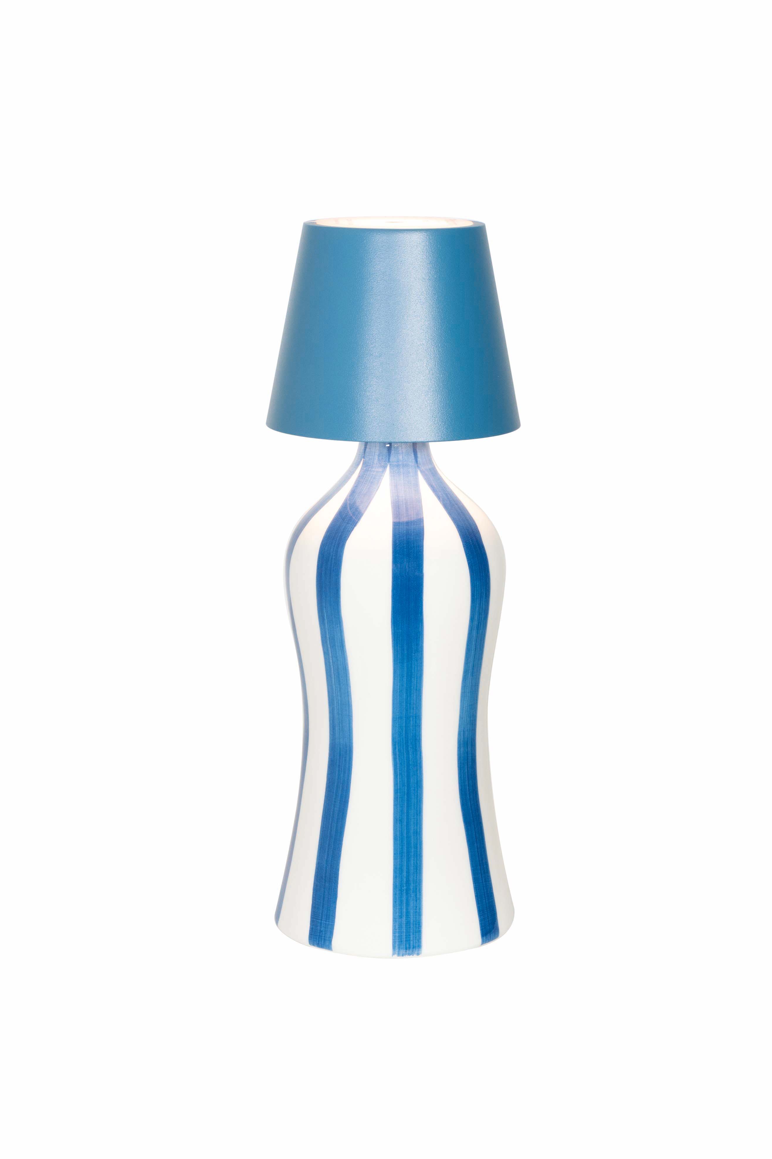 Zafferano Poldina Stopper Blu Avio / Avio Blue + Lido Keramik Flasche mit vertikalen Streifen in Blau