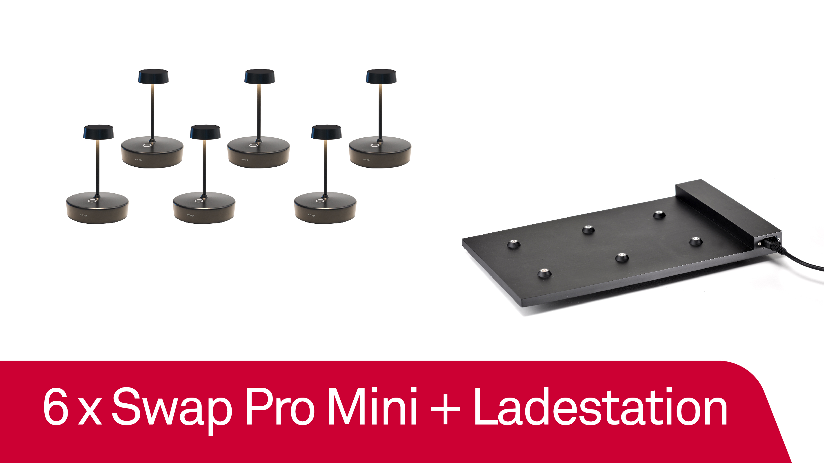 6 x Zafferano Swap Pro Mini - Nero / Black + Ladestation - Bundle