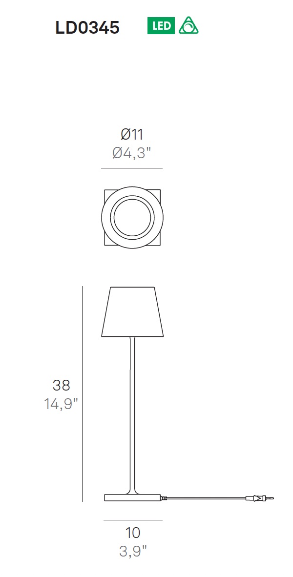 Poldina LED-Tischleuchte in dunkelgrau mit Kabel