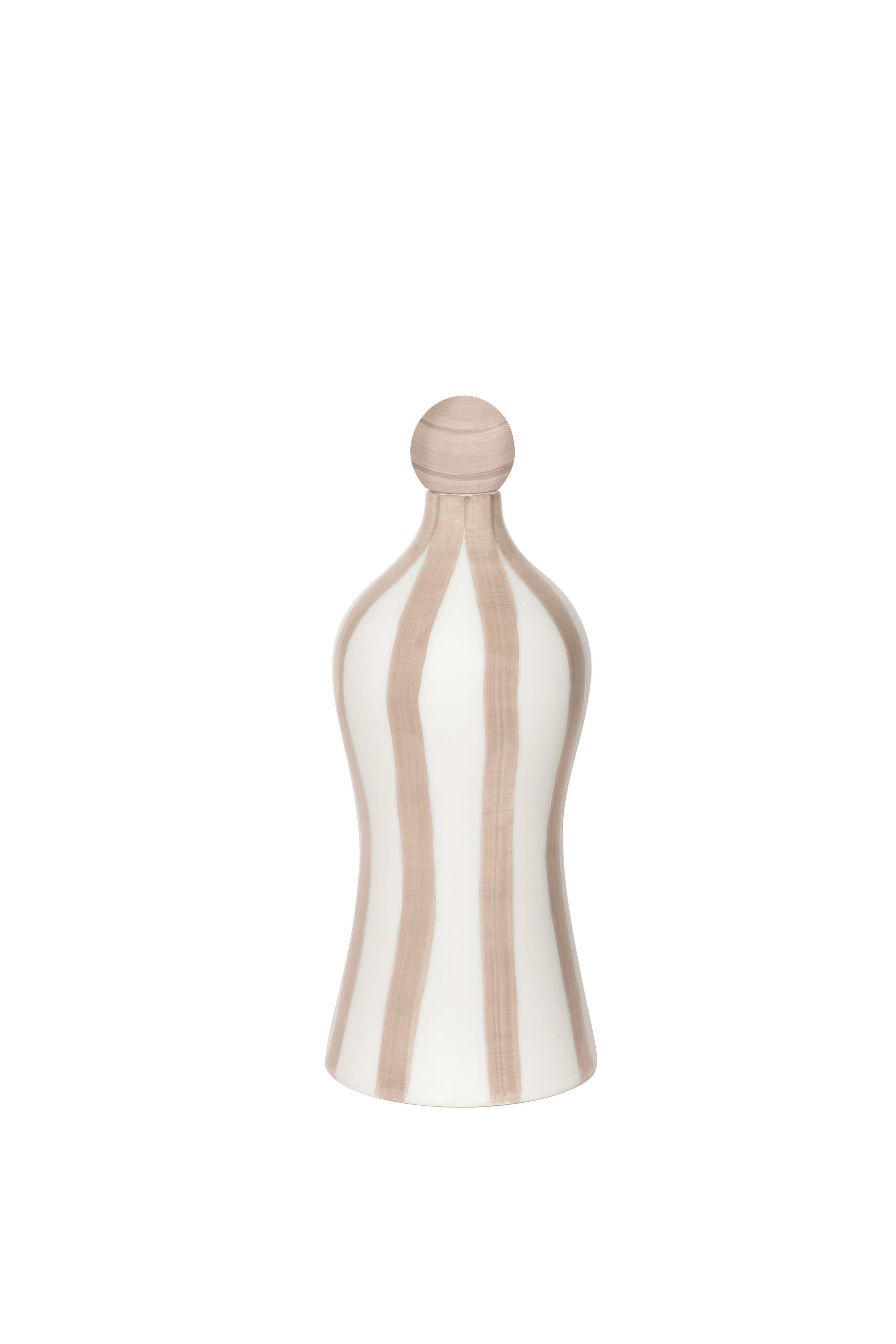 Zafferano Poldina Stopper Sabbia / Sand + Lido Keramik Flasche mit vertikalen Streifen in Creme